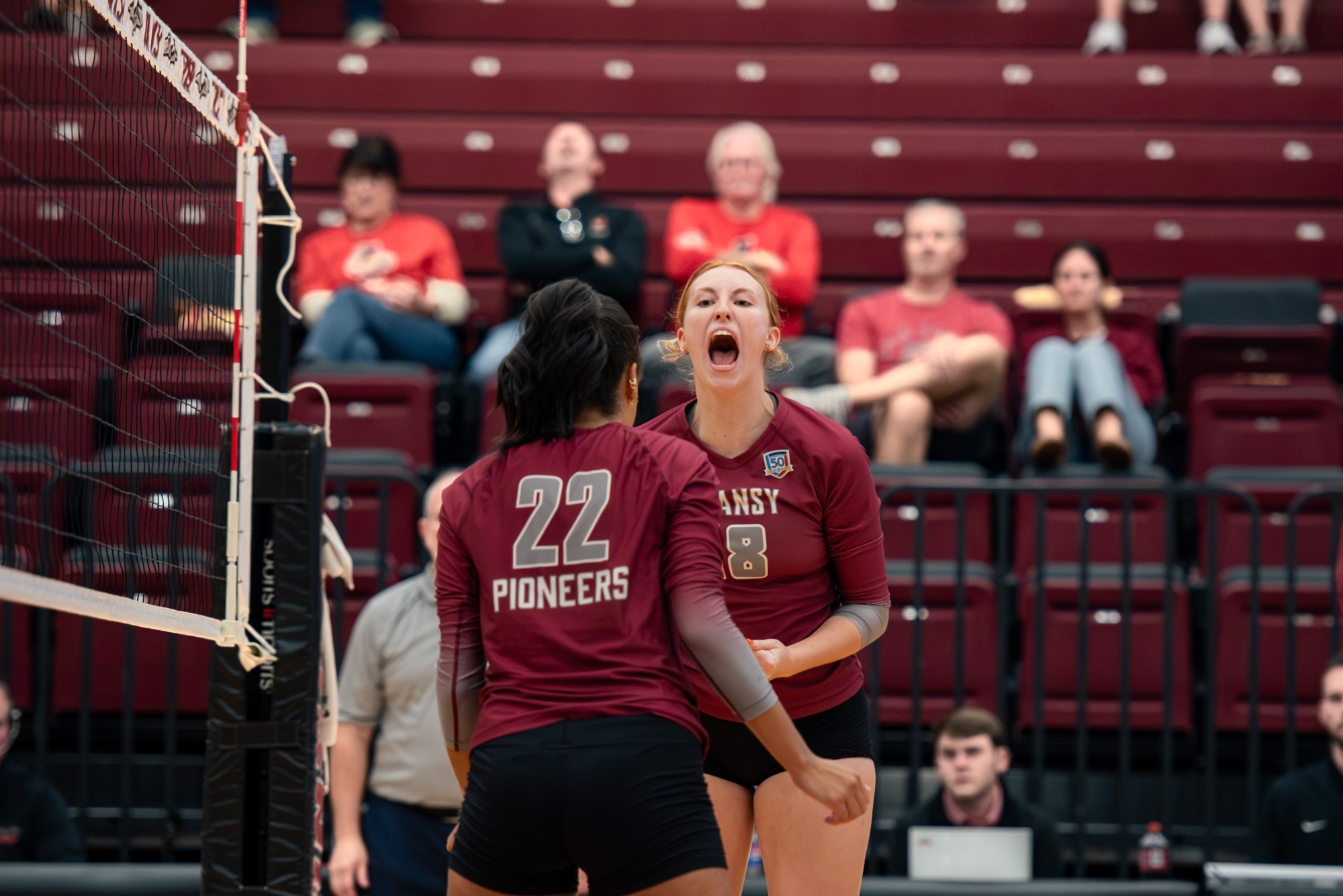 Alyvia Gradel celebrates a Transylvania point at the Clive M. Beck Center. 