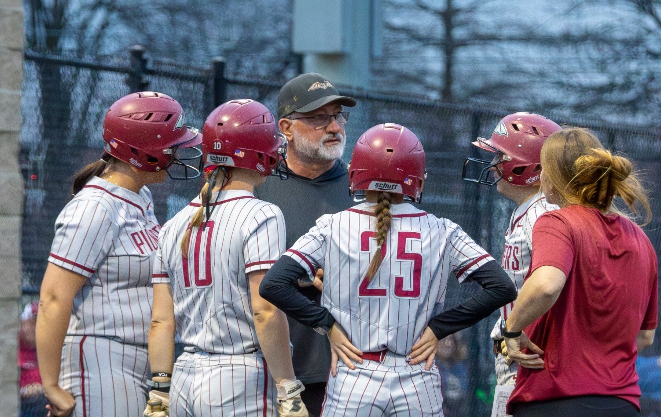 Head Coach Shawn Hendrickson addresses the team during a stoppage in play at Spaulding. 