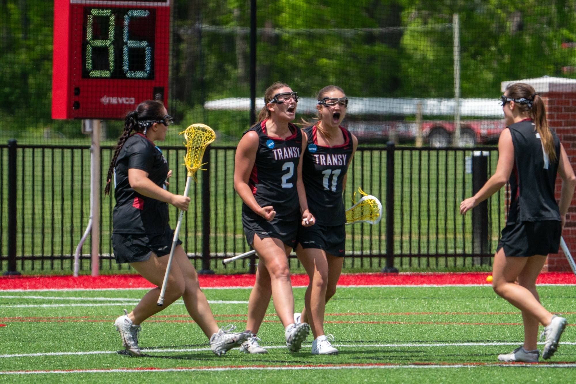 Grace Bruner (#2) celebrates after scoring a goal in Transy's NCAA match up with Carthage. 
