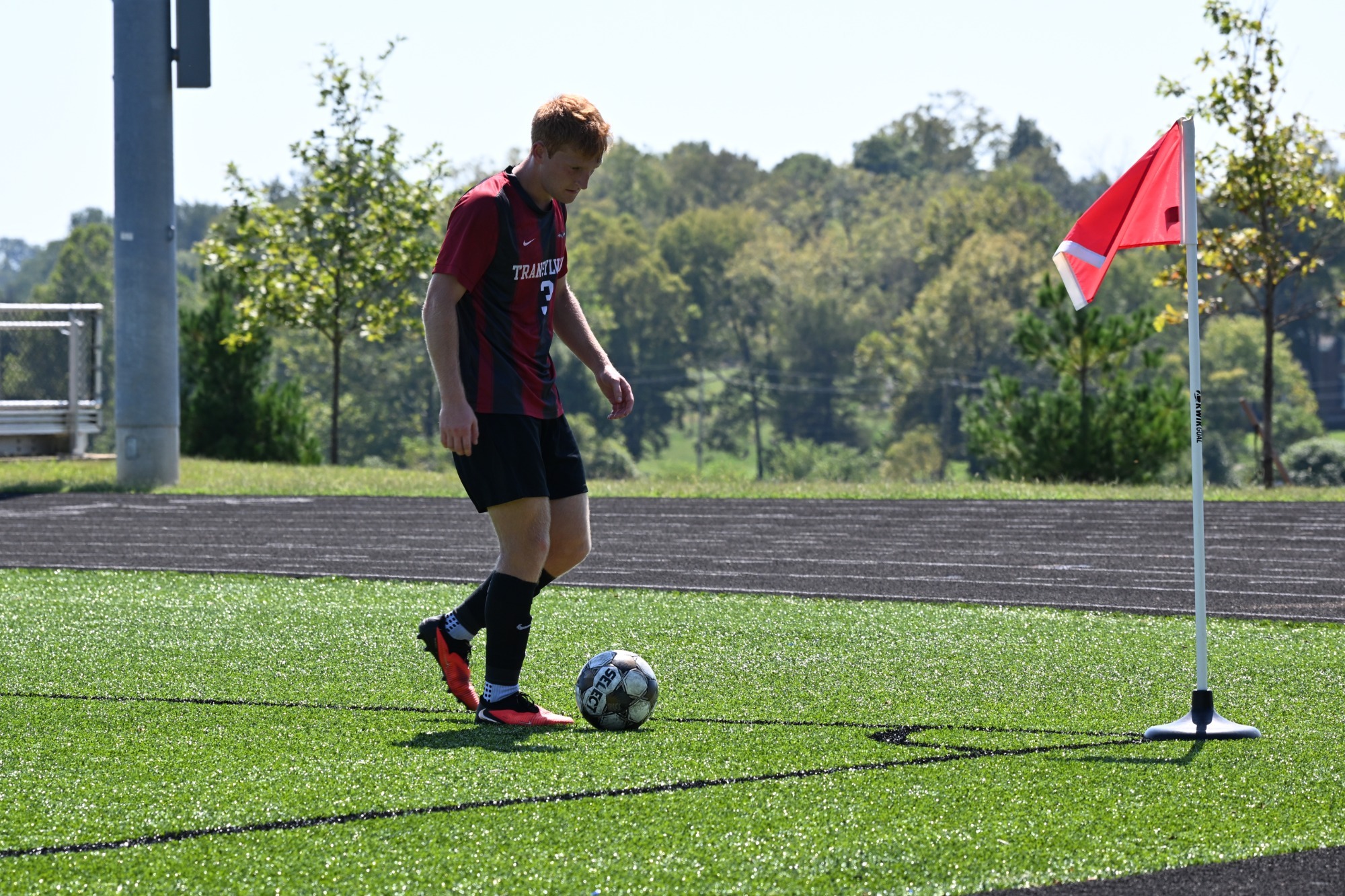 Sam Dodds in action preparing for a corner kick. 