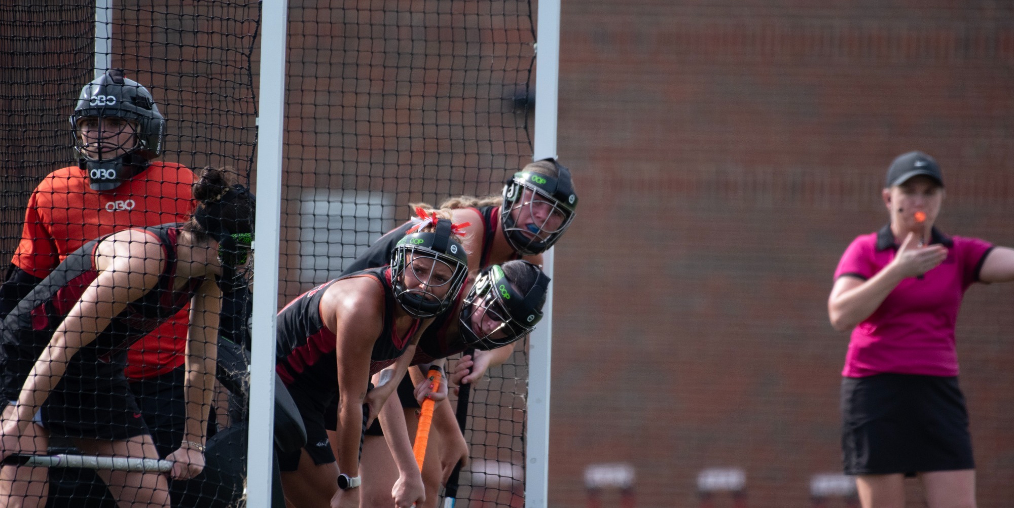Transylvania stands prepared to defend a penalty attempt against Ohio Wesleyan at Pat Deacon Stadium. 
