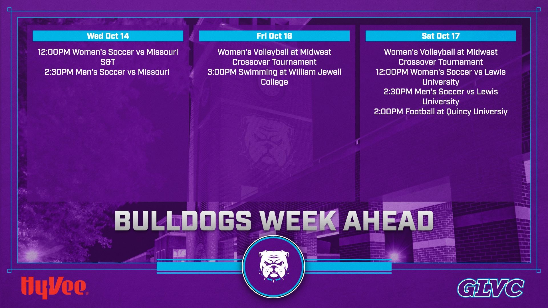 Bulldog Athletics Week Ahead: October 14-17.