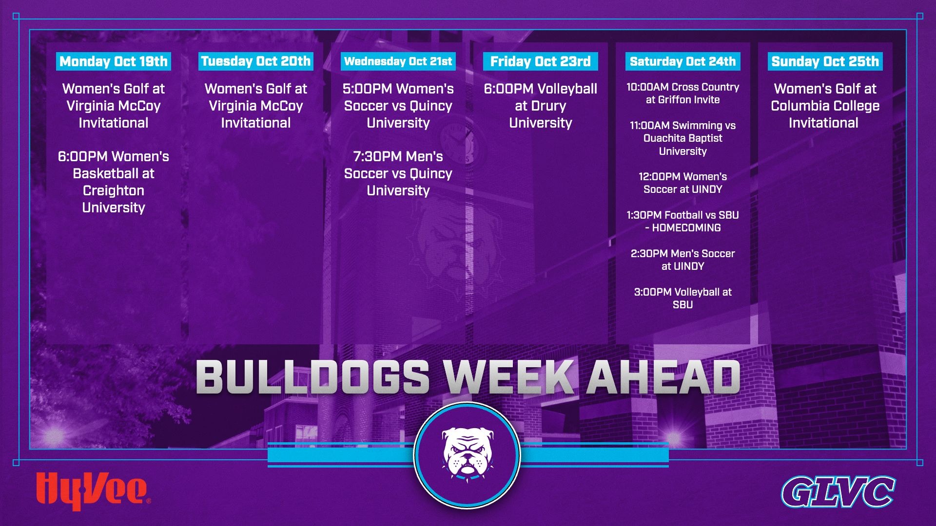 Bulldog Athletics Week Ahead: October 19-25.