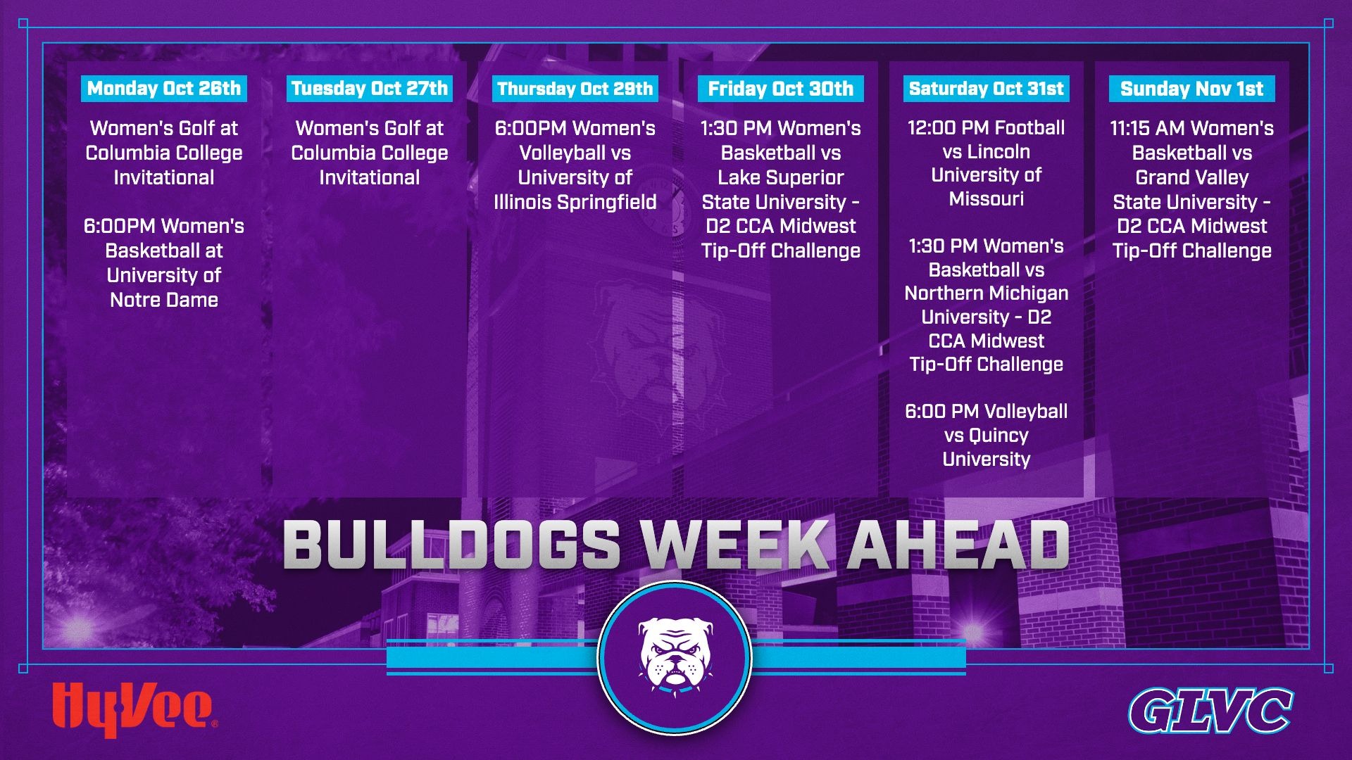 Bulldogs Week Ahead Oct 26 - Nov 1