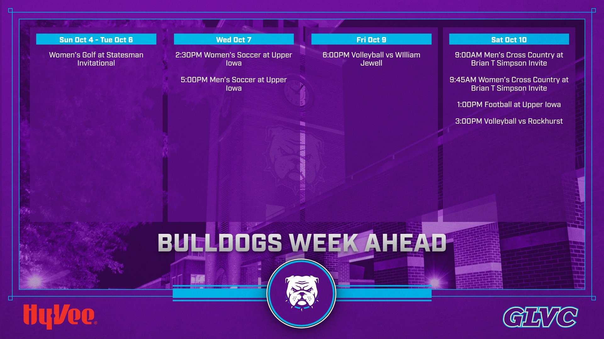 Bulldog Athletics Week Ahead: October 4-10.