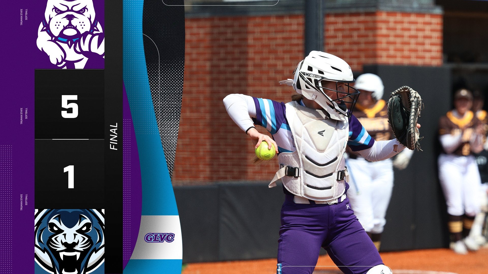Softball 4/26/26 Final Truman State wins 5-1 against Lincoln, final score graphic.