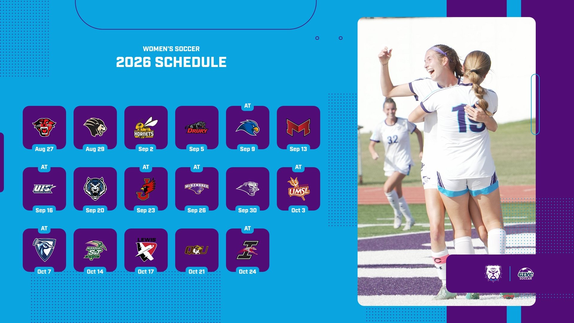 2026 Women's Soccer Schedule Graphic showing 2026 Women's Soccer match schedule with teams and dates.