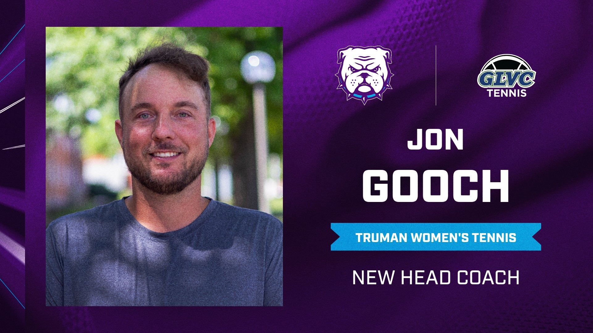 Jon Gooch, new head coach for Truman Women's Tennis, smiling in a portrait.