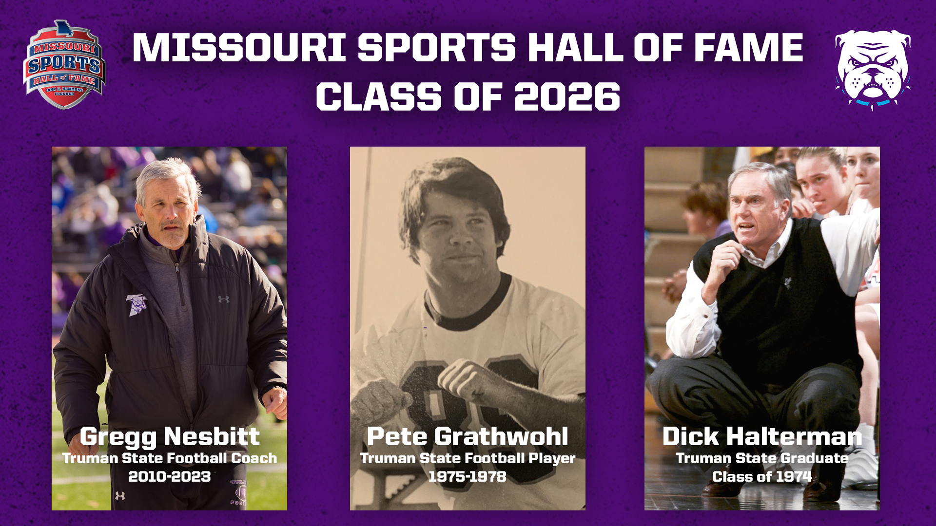 2026 Missouri Hall of Fame Induction Members featuring Gregg Nesbitt, Pete Grathwohl and Dick Halterman