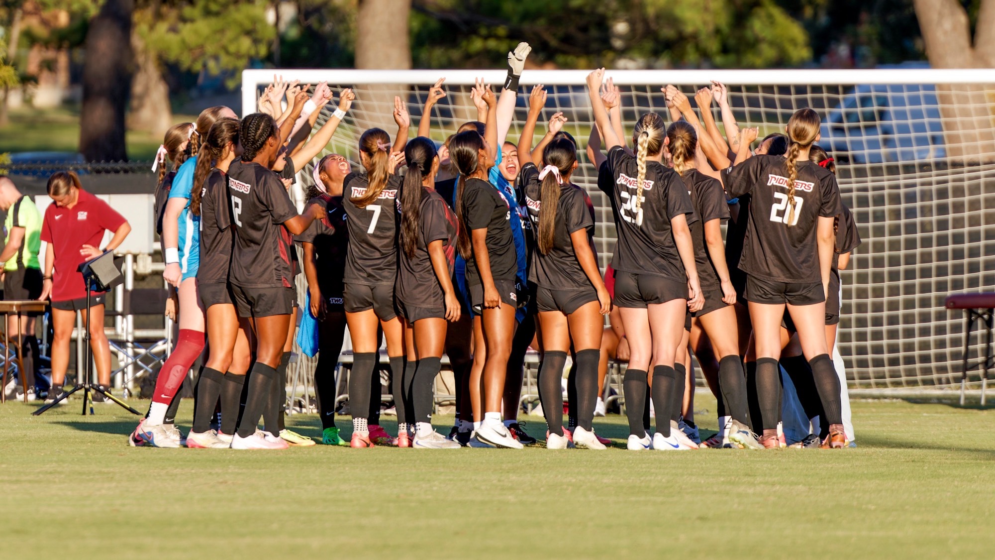 TWU Soccer final huddle vs LCU start