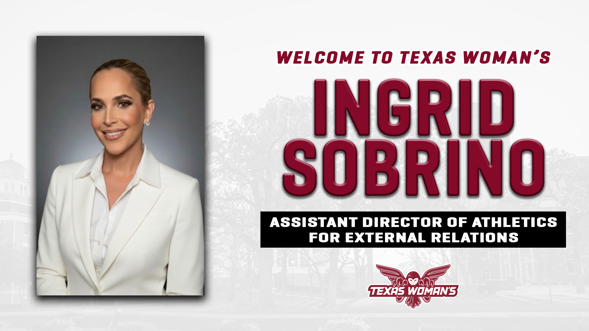 Ingrid Sobrino headshot on new hire announcement graphic
