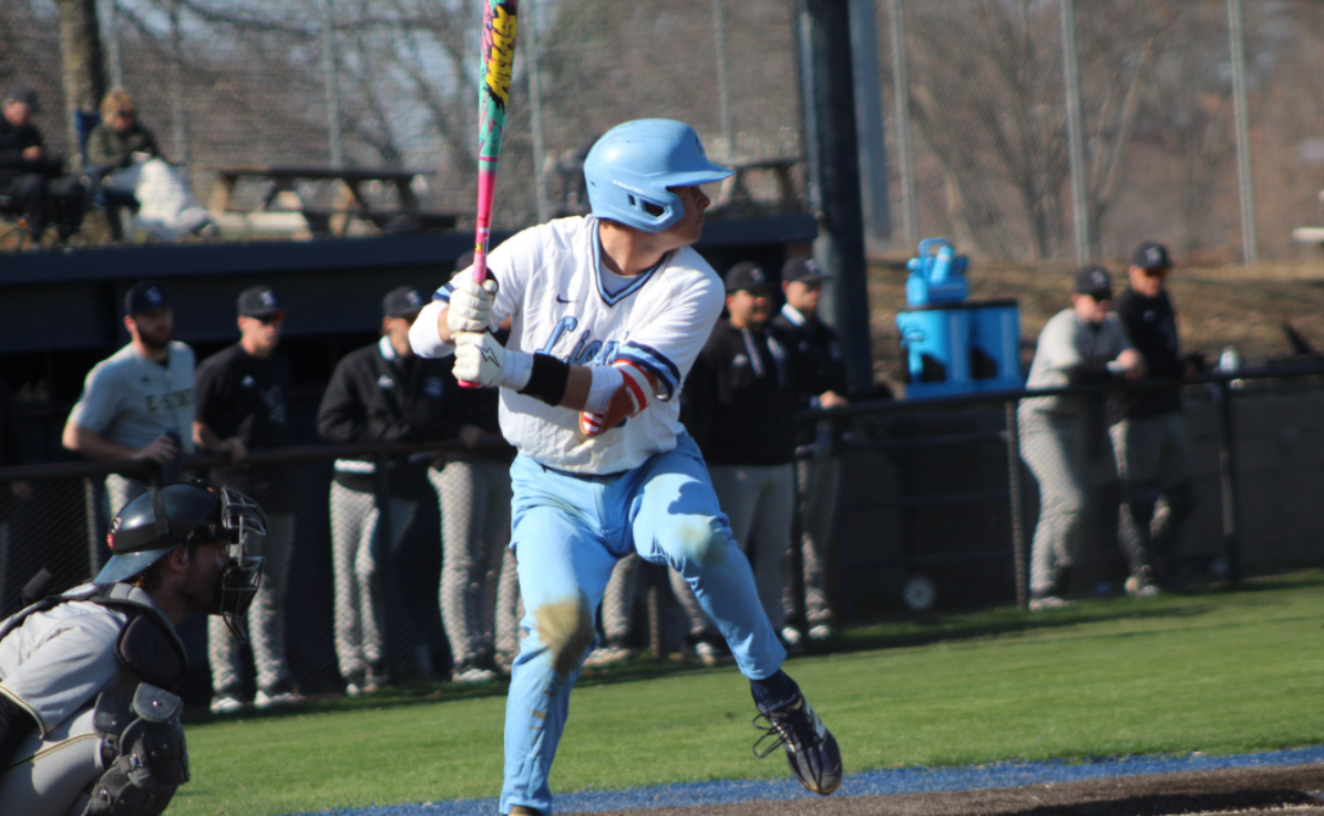 A UAFS baseball player swings during a game. 