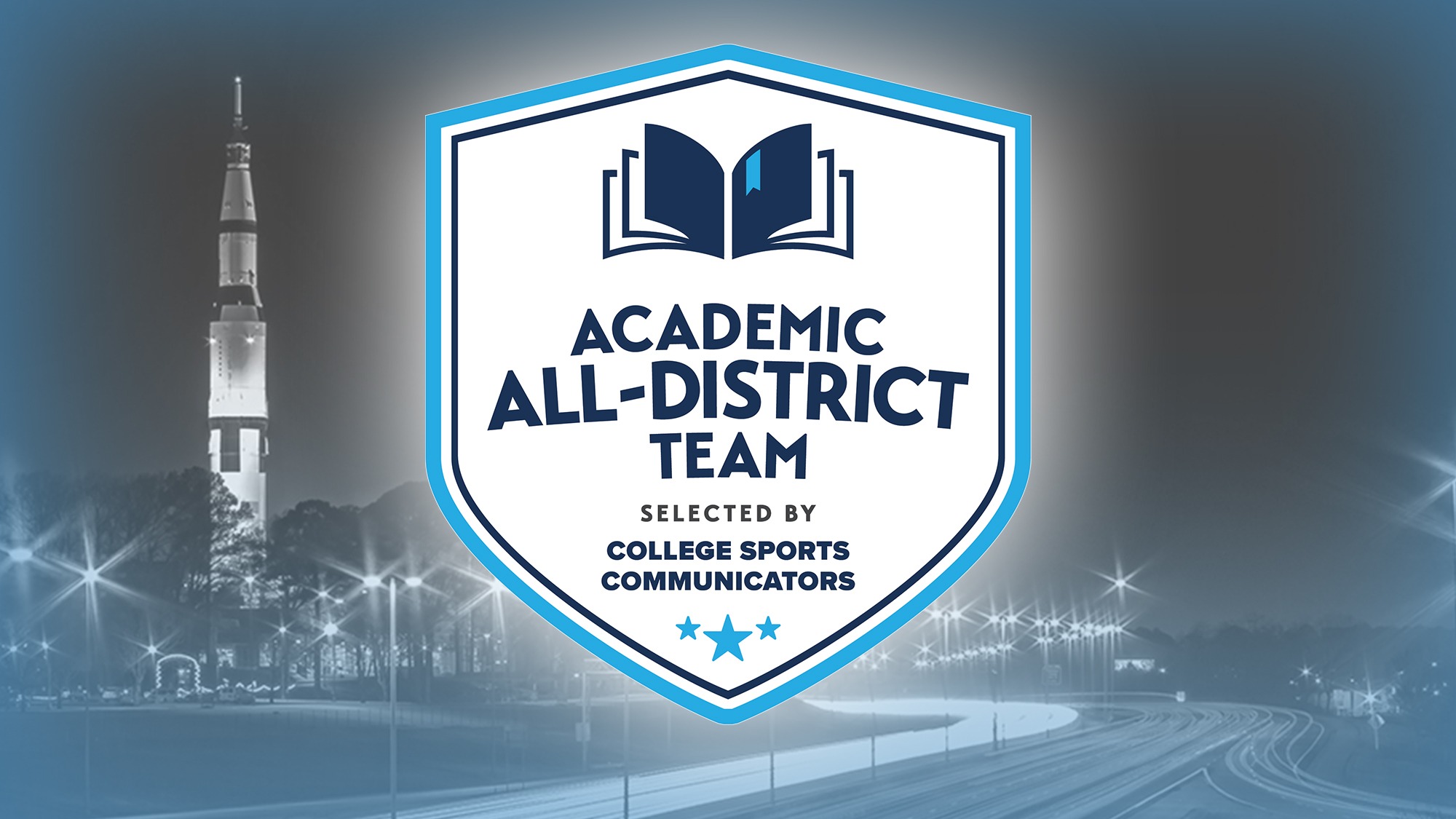 Academic All-District Graphic with Saturn Rocket V in background
