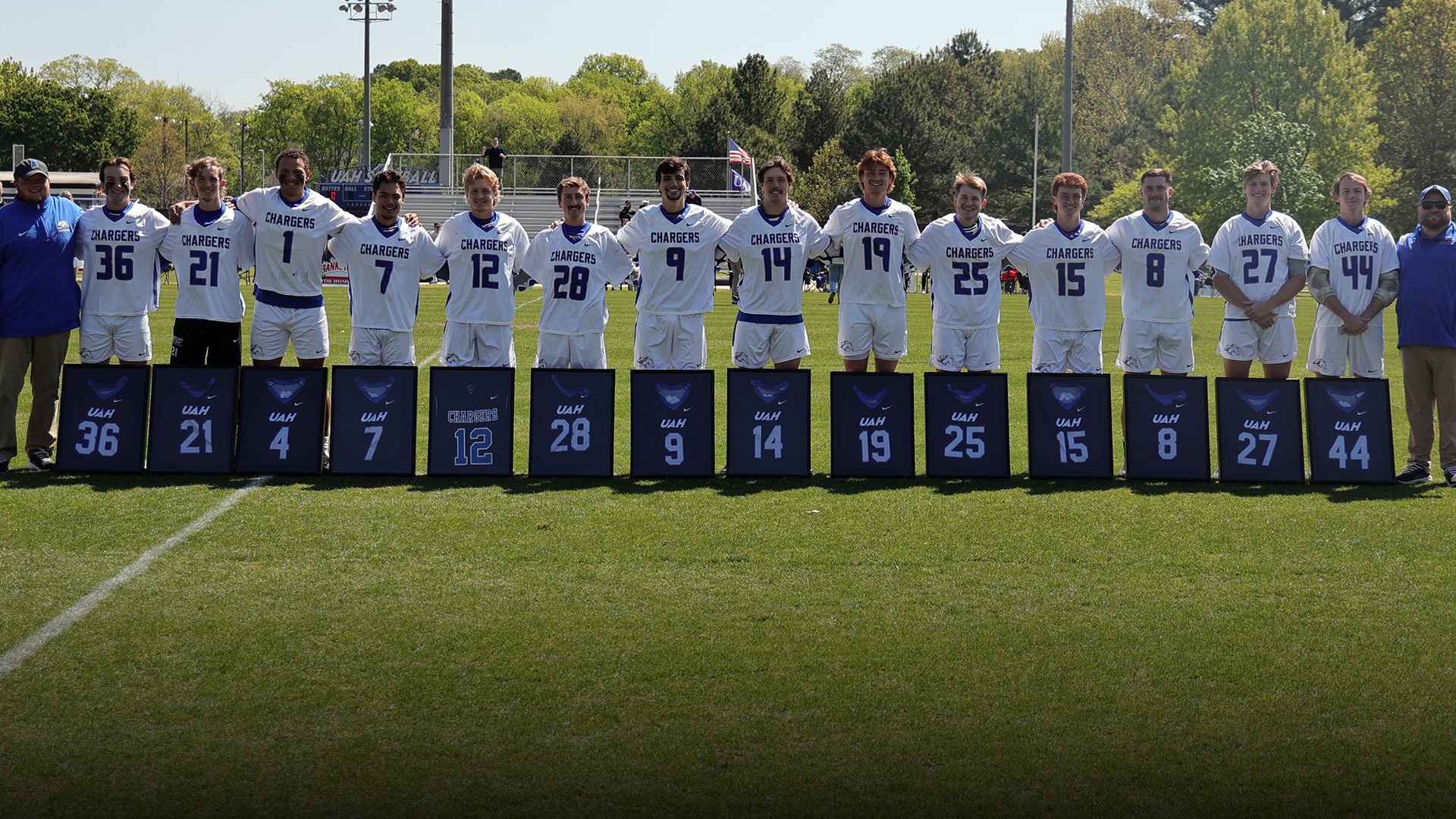 Men's lacrosse seniors after ceremony