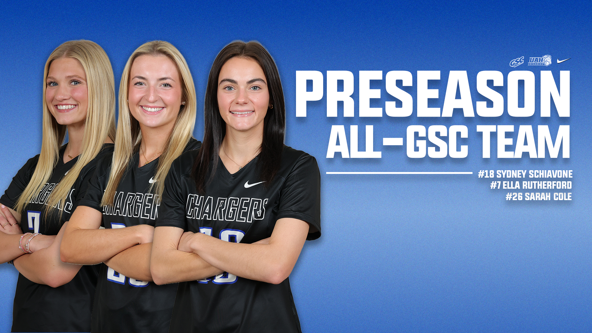 Sydney Schiavone, Sarah Cole, and Ella Rutherford named to Preseason All-GSC Team