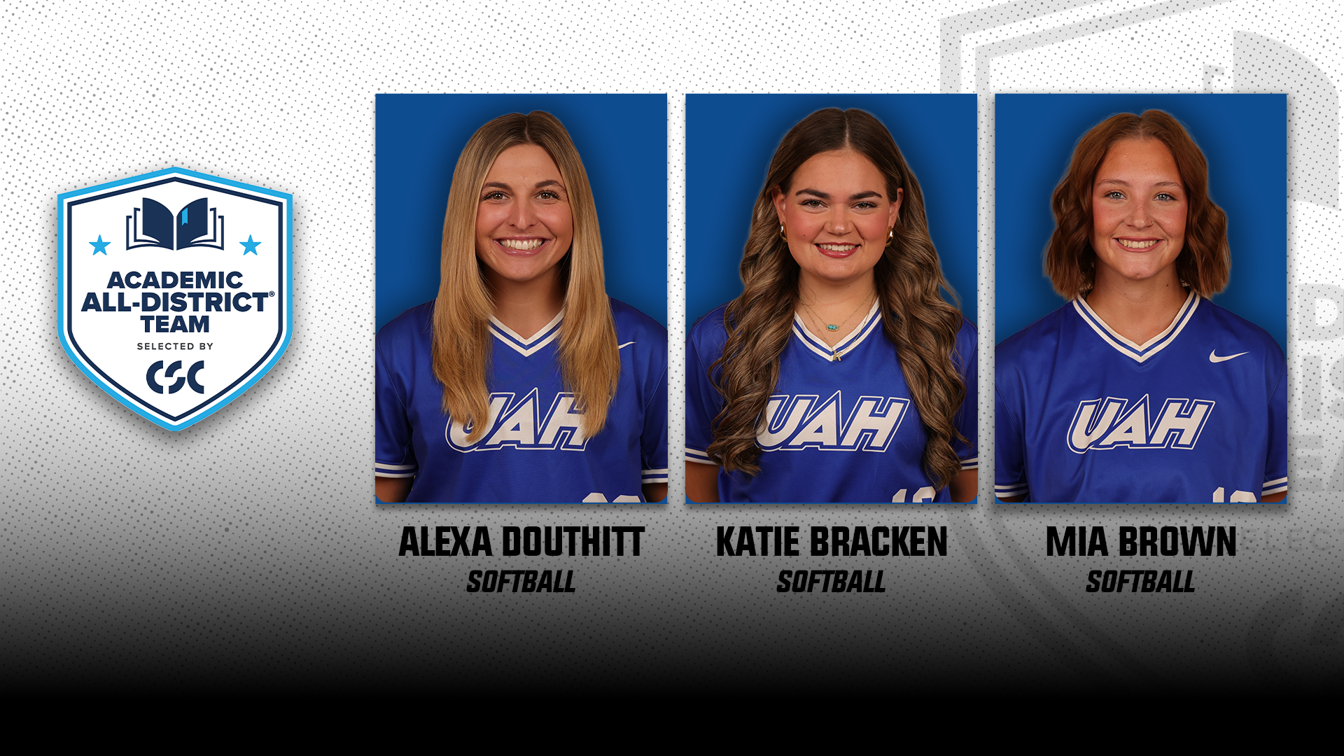 Three UAH Softball Players Recognized as CSC Academic All-District