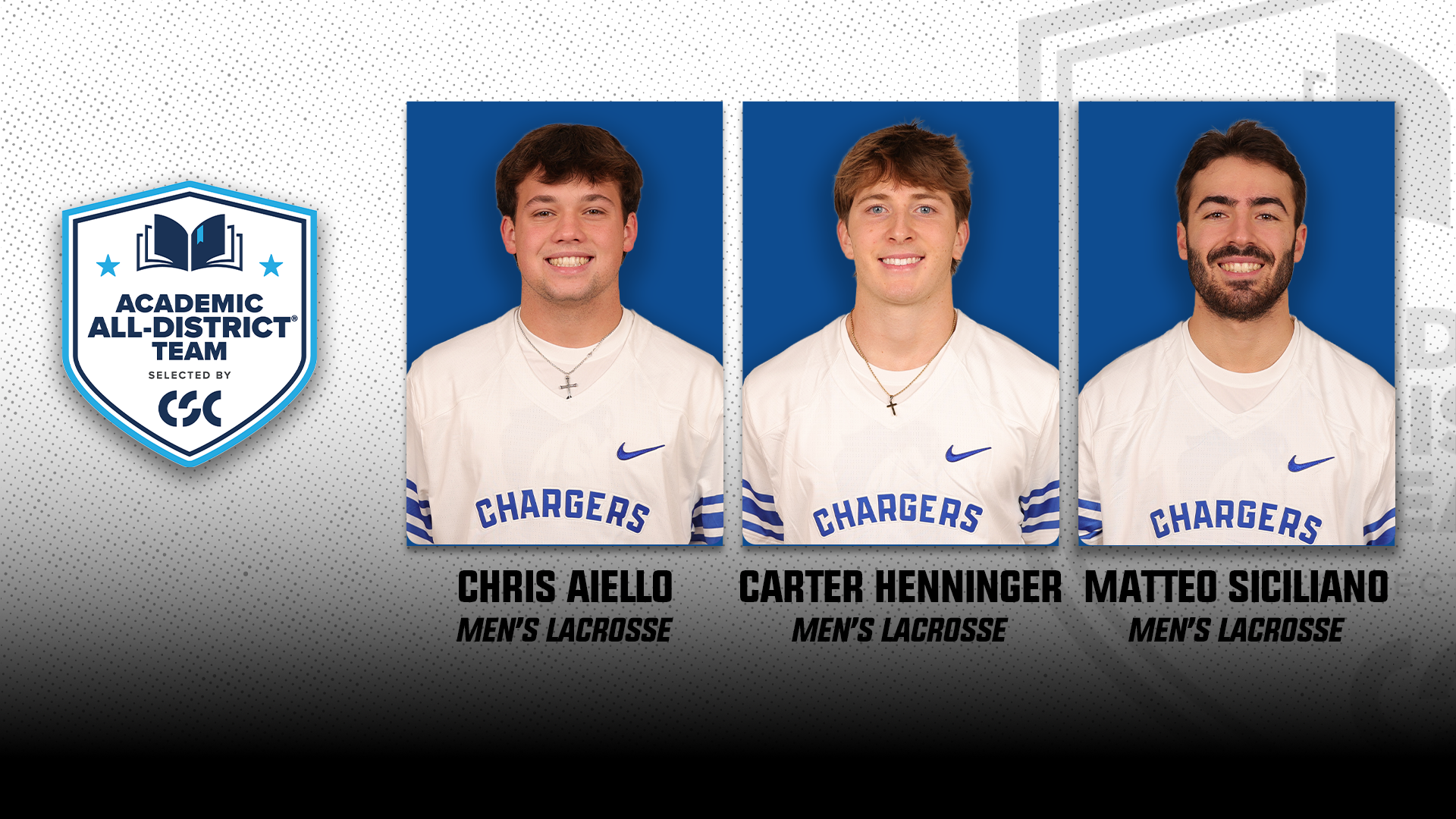 Three UAH Men's Lacrosse Players Recognized as CSC Academic All-District