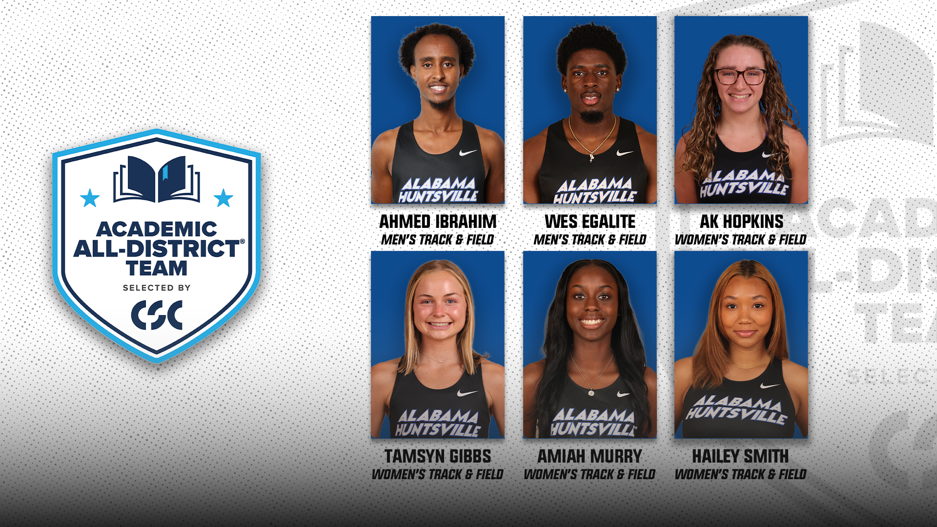 Six UAH XC/TF Athletes Recognized as CSC Academic All-District