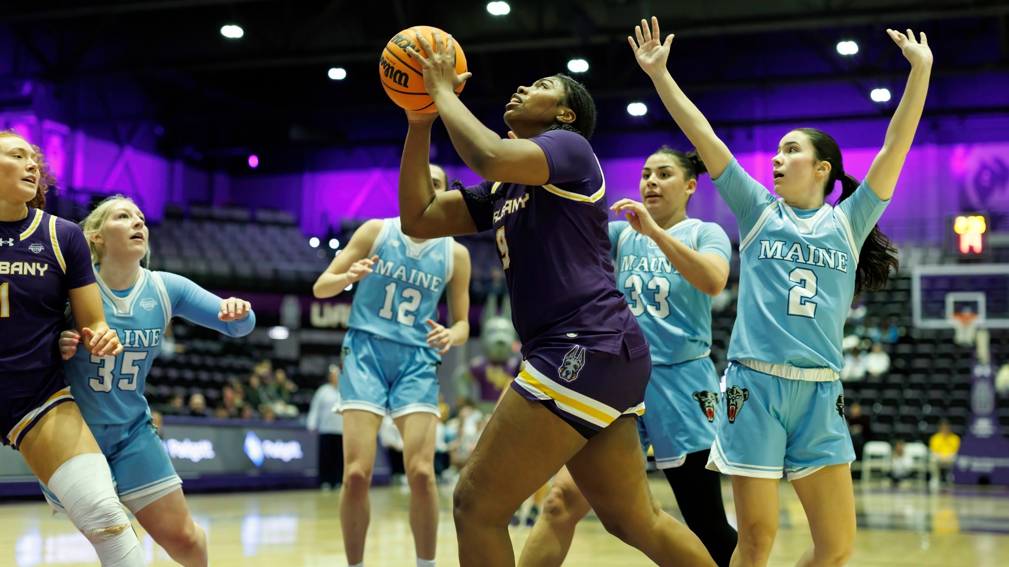 University at Albany Women's  Basketball is defeated by Maine 65-60, Jan. 22, 2026.  (Photo by Bruce Dudek)
