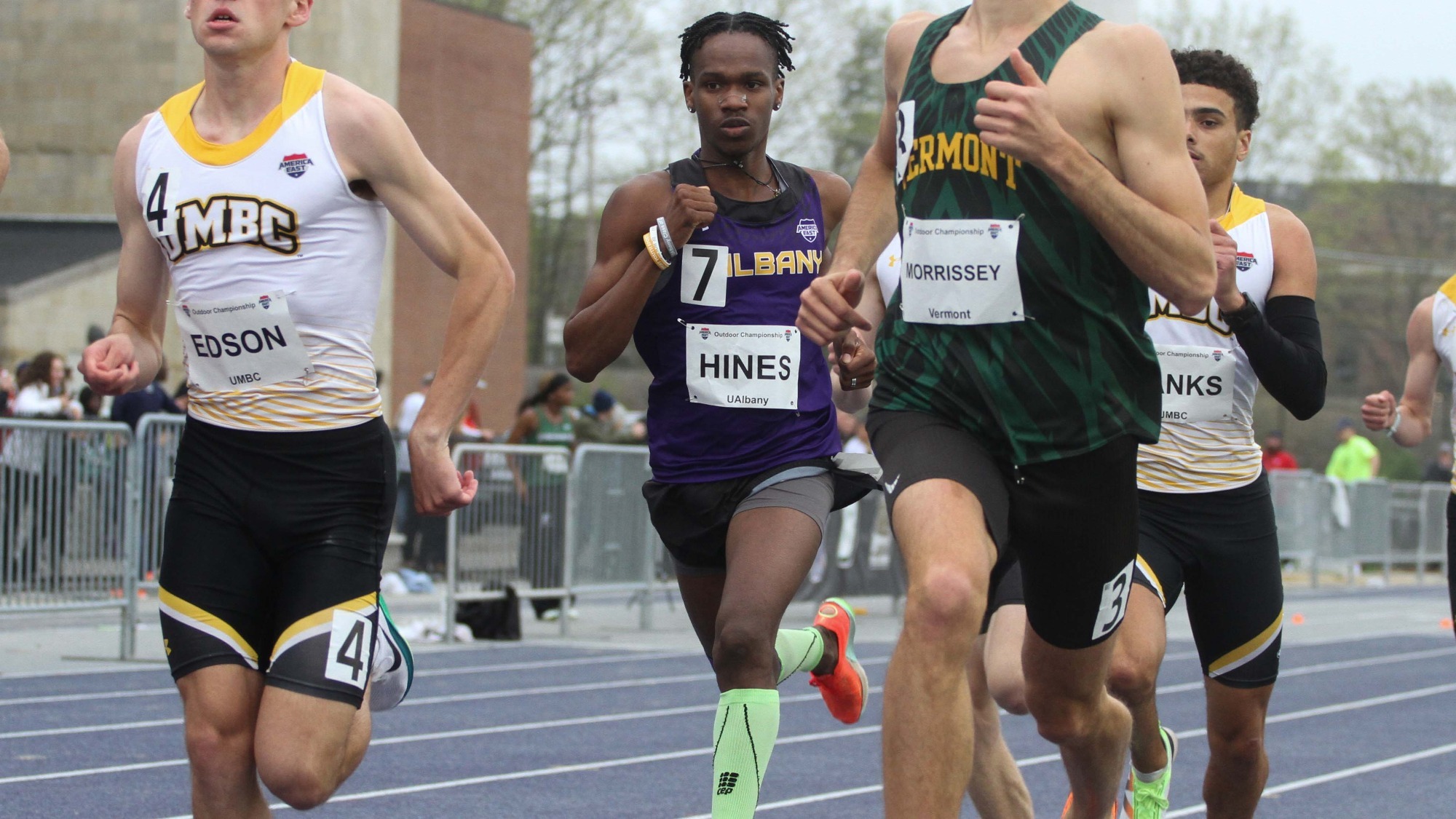 The UAlbany track and field teams competed in the America East Championship at New Hampshire's Wildcat Stadium in Durham, New Hampshire on May 3-4, 2025. This photo is from the second day of competition - Sunday, May 4, 2025.