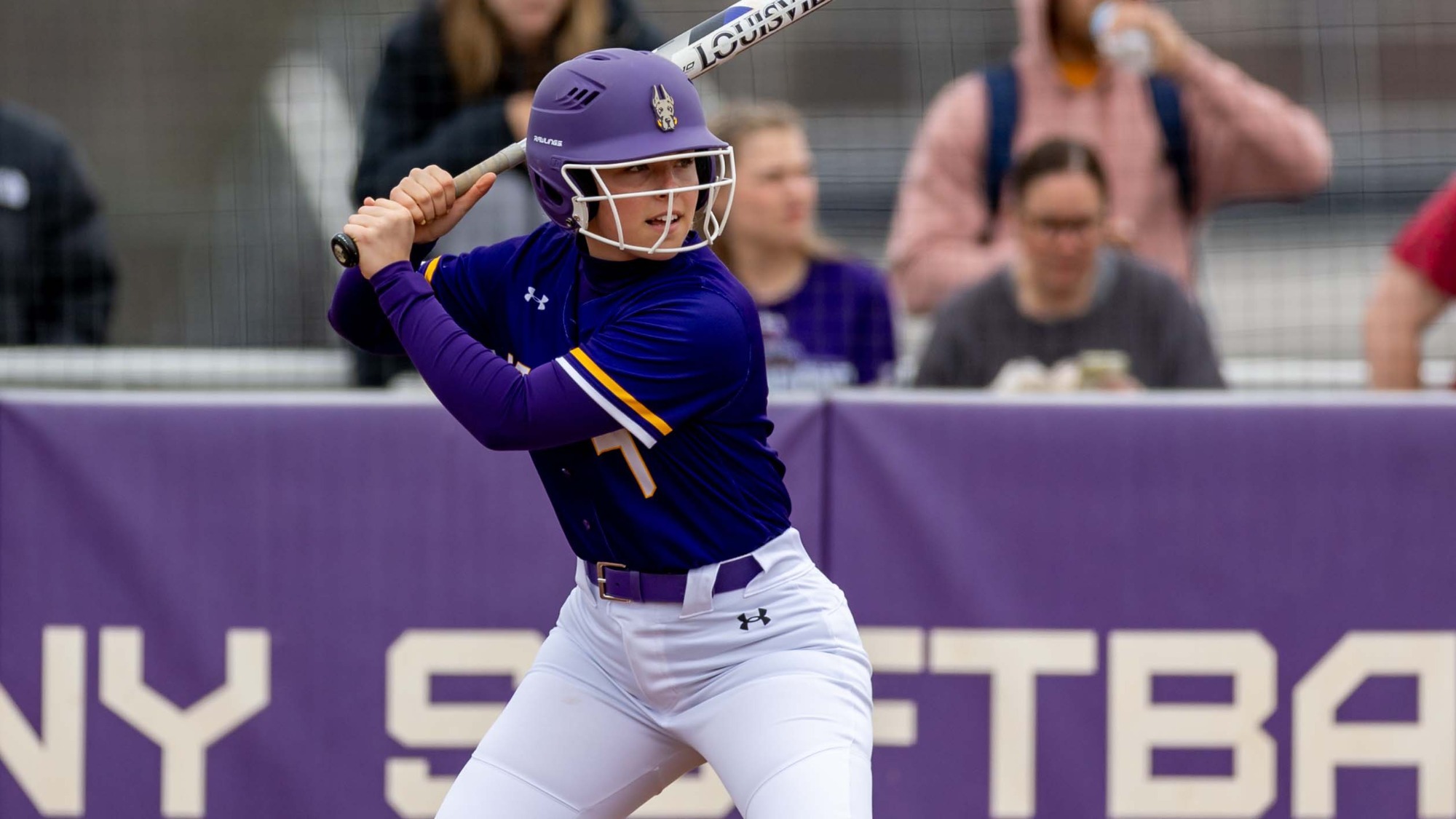 The UAlbany softball team hosted CCSU at UAlbany Field in Albany, New York on Wednesday, April 1, 2026. This photo from the first game of the doubleheader.