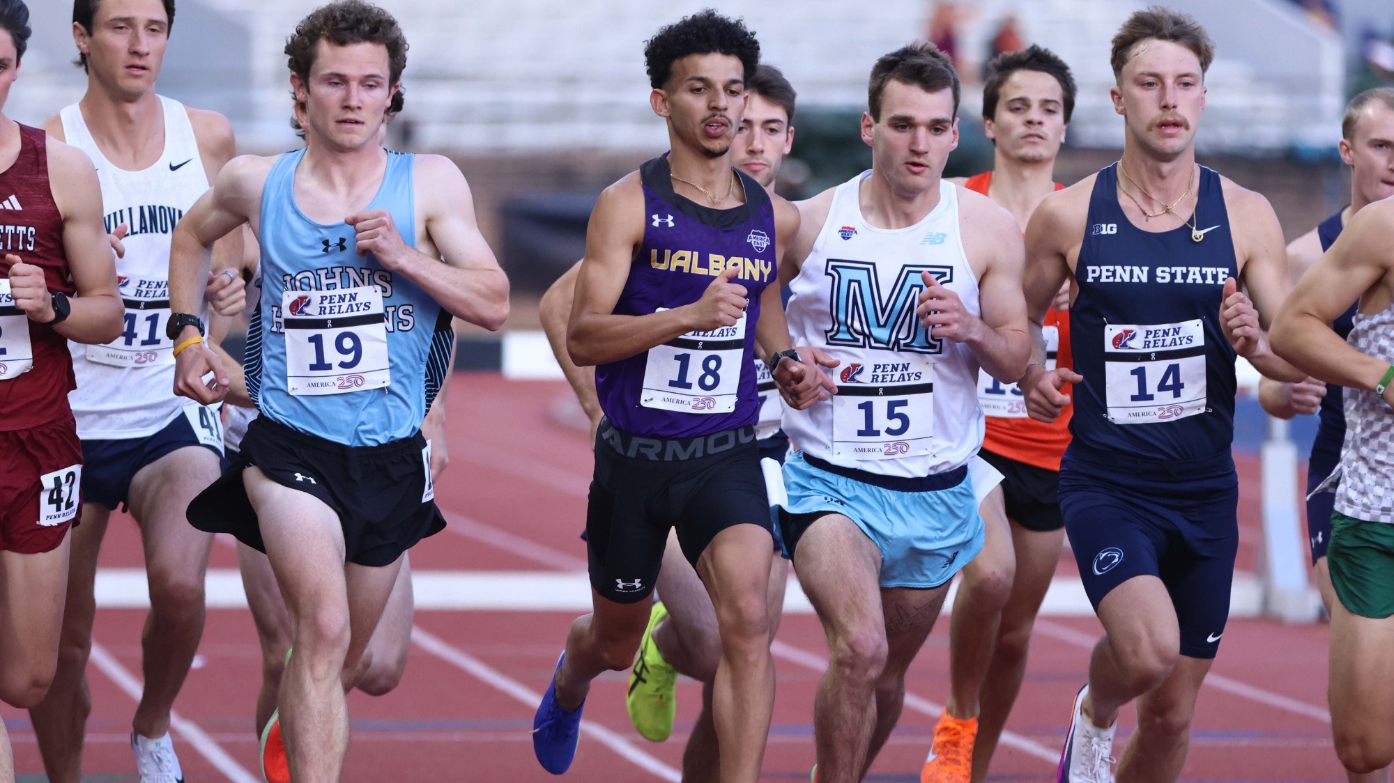 The UAlbany men's track and field team competed at the Penn Relays at Franklin Field in Philadelphia, Pennsylvania on April 23-25, 2026. This photo from the 3000m steeplechase on the first day of competition - Thursday, April 23, 2026.
