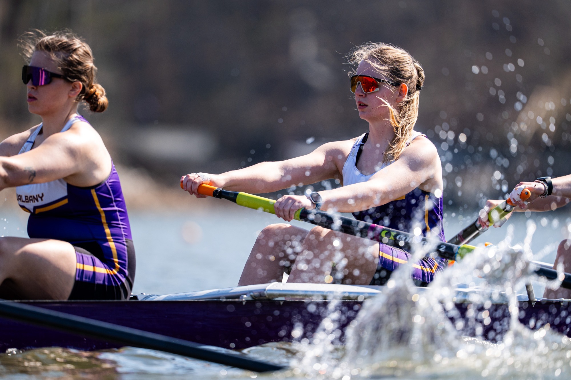 Cate Rochow and Skylar Danning rowing on Lake Lanier Olympic Park in Gainesville, Georgia