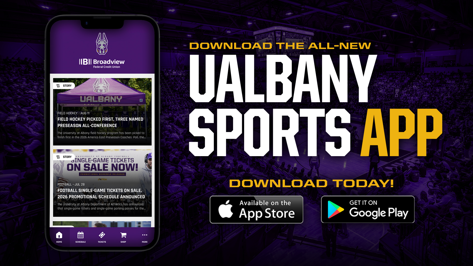 For the latest real-time news alerts, schedules, exclusive multimedia content, gameday details and more, download the UAlbany Sports app today!