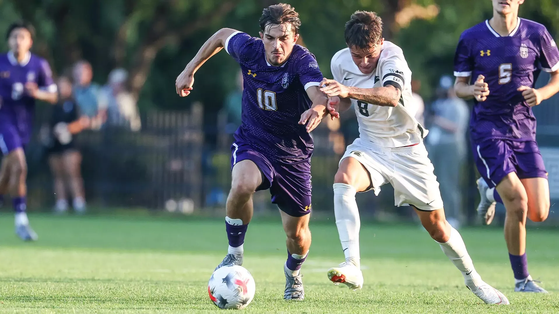 Lucas Lopes of UAlbany Men's Soccer battled Michigan State in East Lansing, Michigan on August 20, 2026 at DeMartin Soccer Stadium.