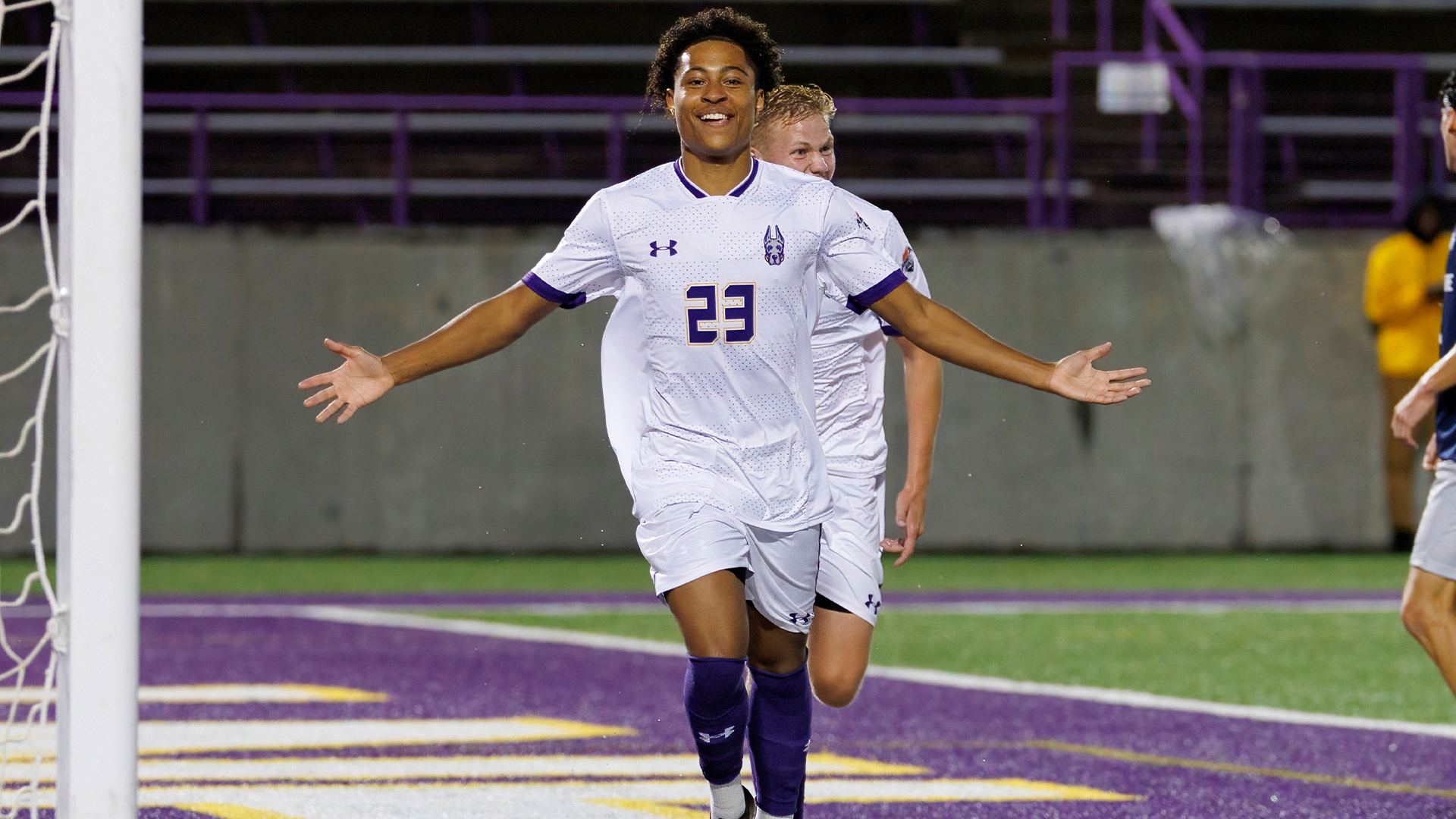 Luca Clausse scores the opening goal in 2-0 victory over New Hampshire at Tom and Mary Casey Stadium in Albany, N.Y. on September 26, 2026