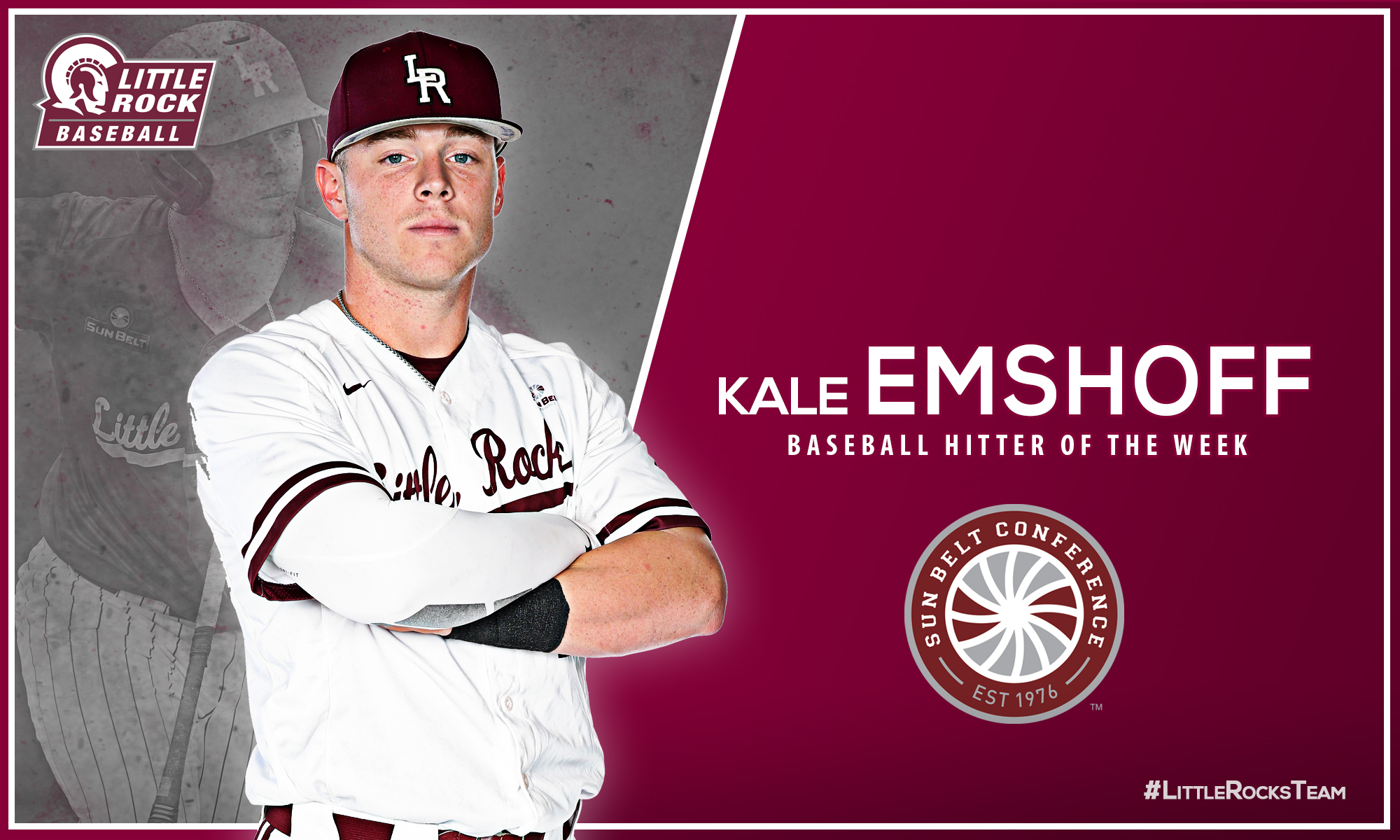 Kale Emshoff Garners Sun Belt Hitter of the Week Honors Little Rock