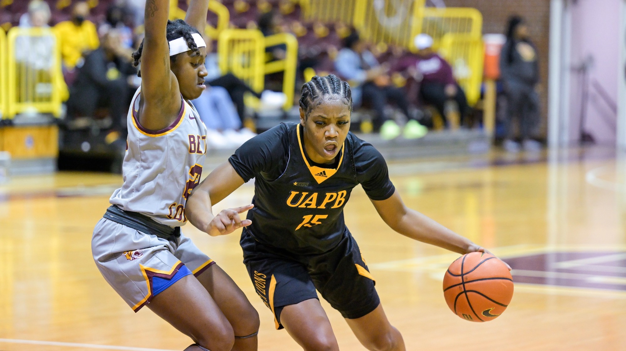 January 16, 2023\ during 1st half womens NCAA basketball game action between Arkansas-Pine Bluff Golden Lions and the Bethune Cookman Wildcats at Moore Gymnasium in Daytona Beach, FL. Romeo T Guzman/BCU Athletics