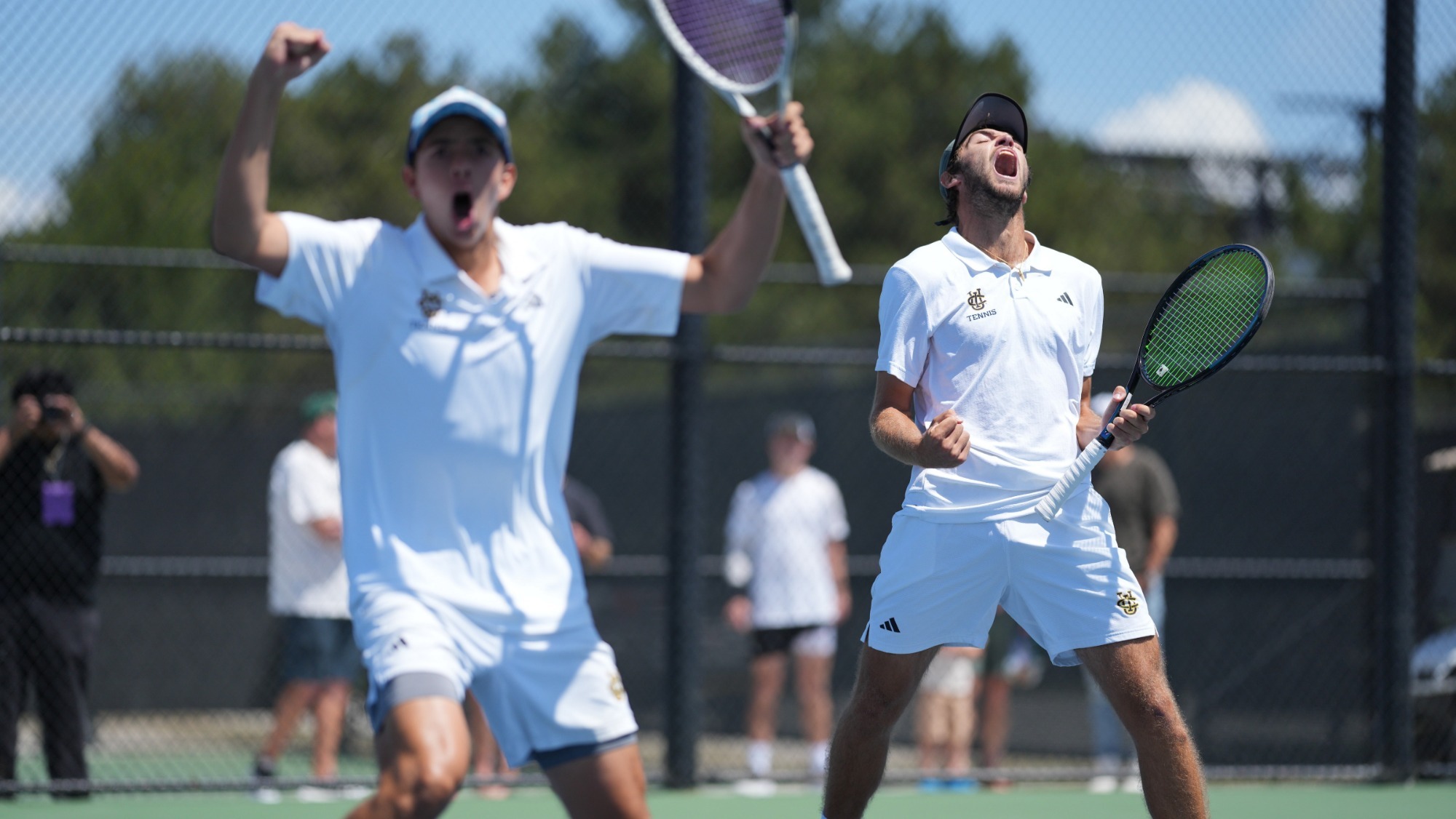 Alex Guajardo and Sohrob Amiryavari celebrate winning their doubles match