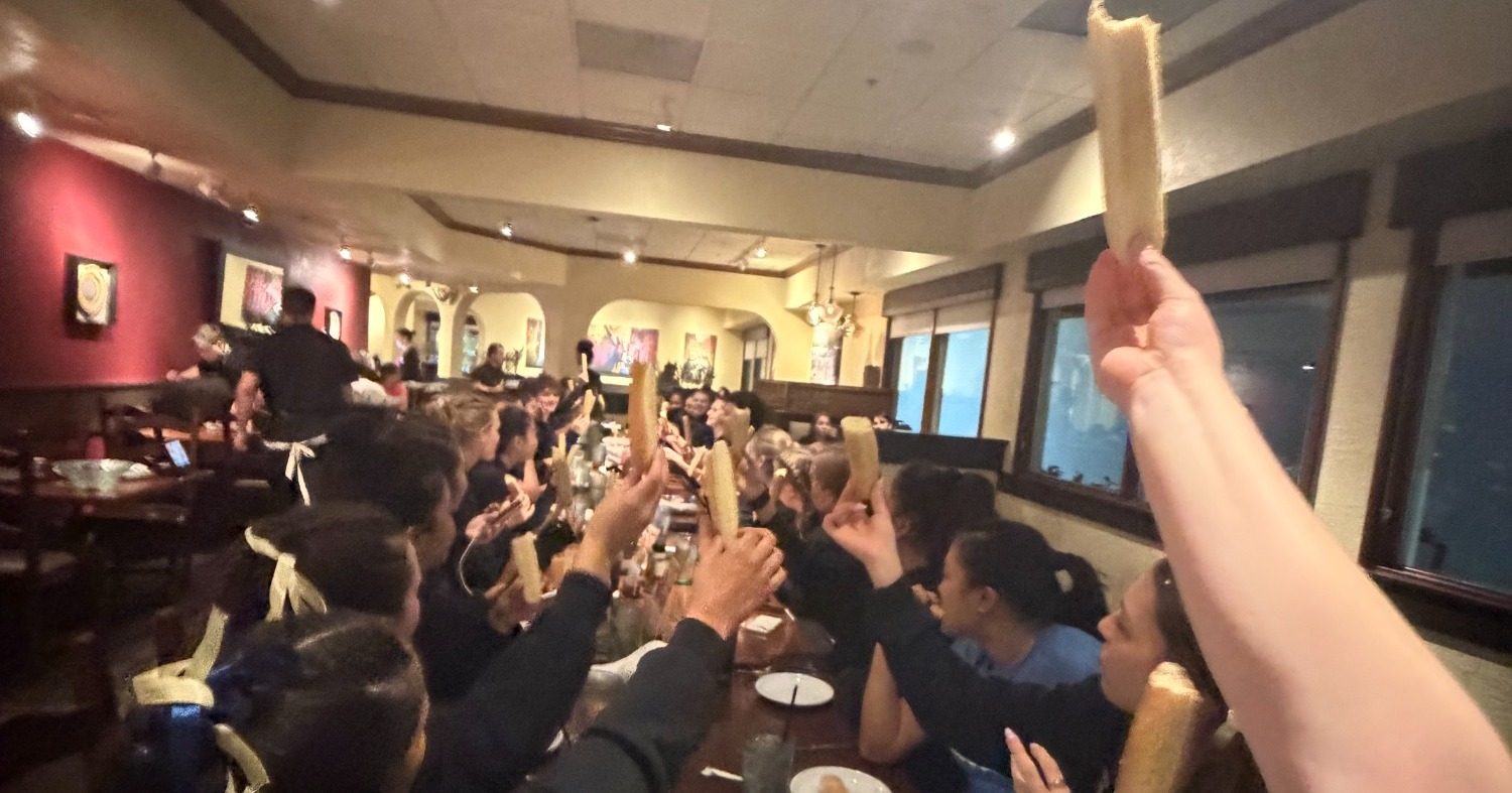 The Bruins celebrating with some breadsticks