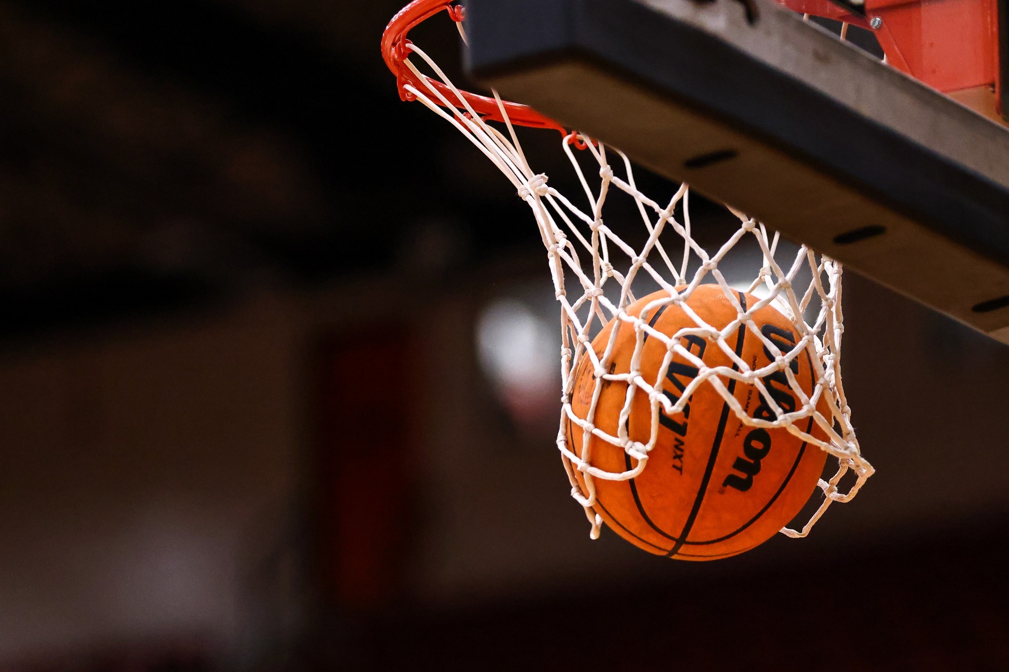 A basketball during an MIAA men’s college basketball game against the University of Central Oklahoma (UCO) Bronchos at the UCM Multipurpose Building in Warrensburg, Missouri on December 1, 2022.