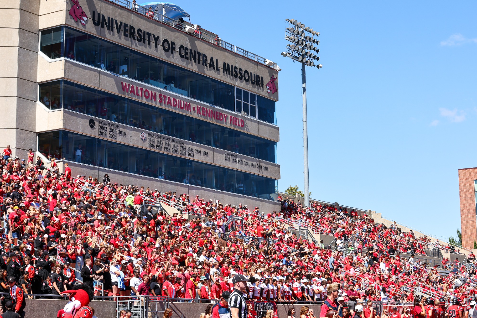 UCM crowd at the stadium during an MIAA college football game against the Northeastern State University (NSU) Riverhawks at Walton Stadium/Kennedy Field in Warrensburg, Missouri on September 7, 2024.