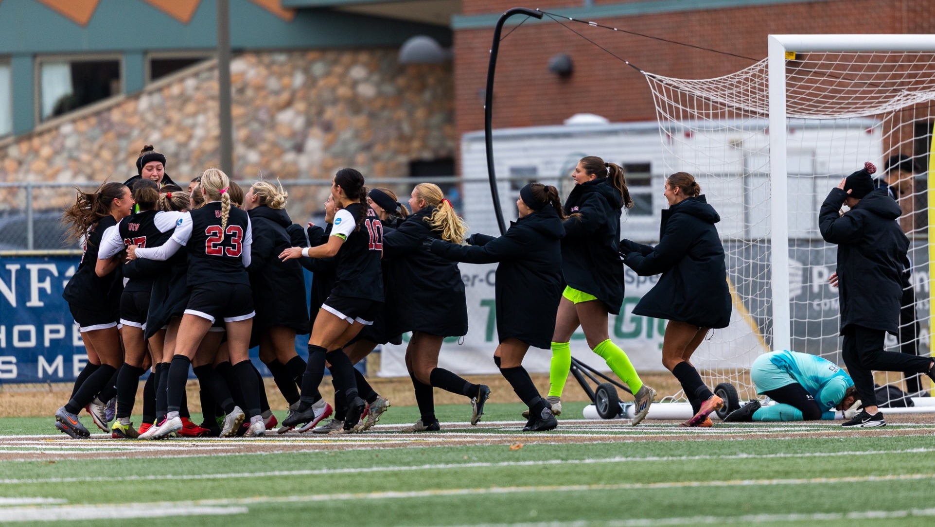 Jennies Soccer celebrates game-winning goal vs. Bemidji State in NCAA-II Central Regional