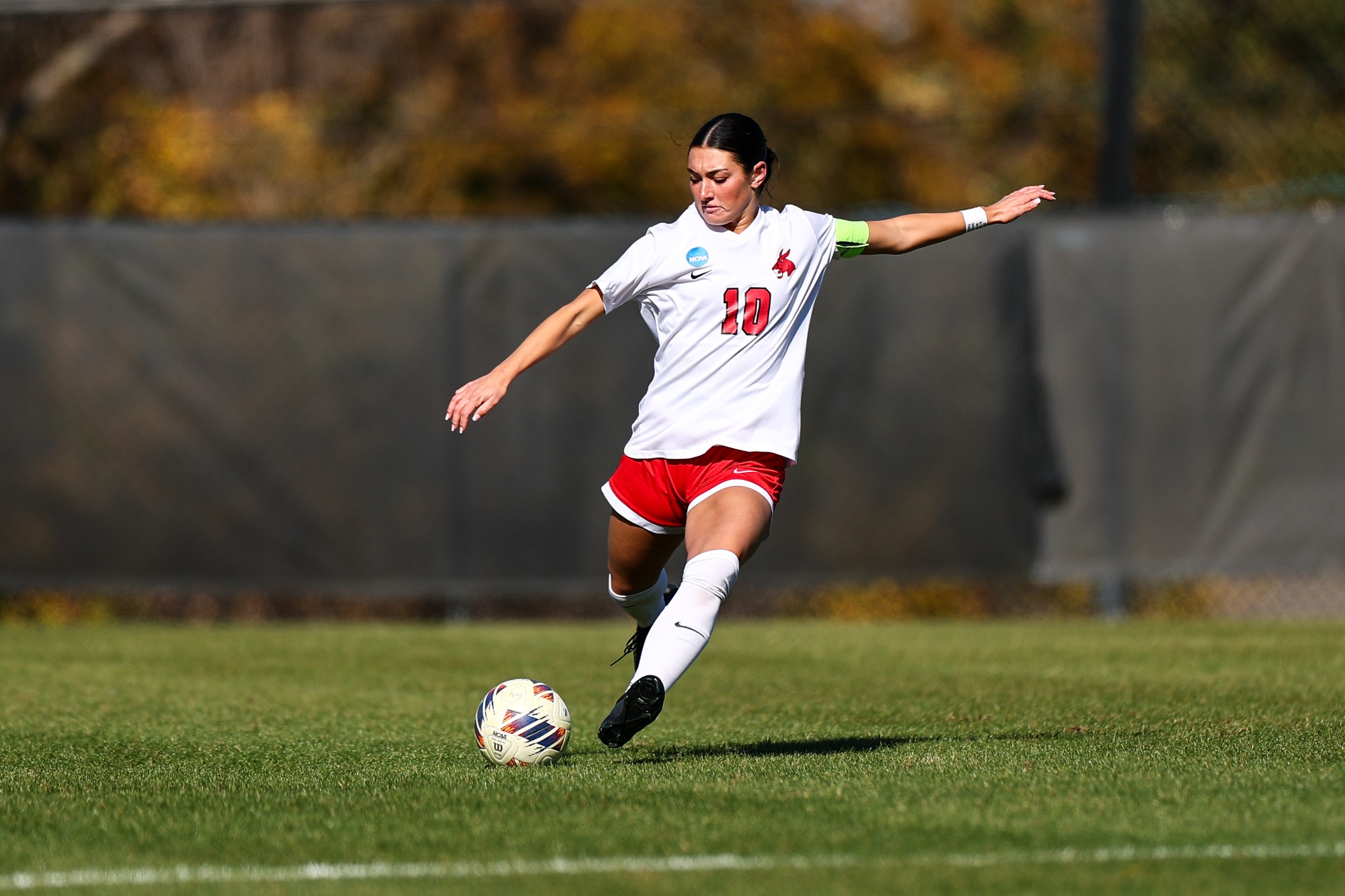 UCM Jennies defender Gracie Knight (10) during the MIAA Soccer Tournament quarterfinal game against the University of Central Oklahoma (UCO) Bronchos on the Jennies Soccer Field at the UCM South Recreation Complex in Warrensburg, Missouri on November 9, 2025.