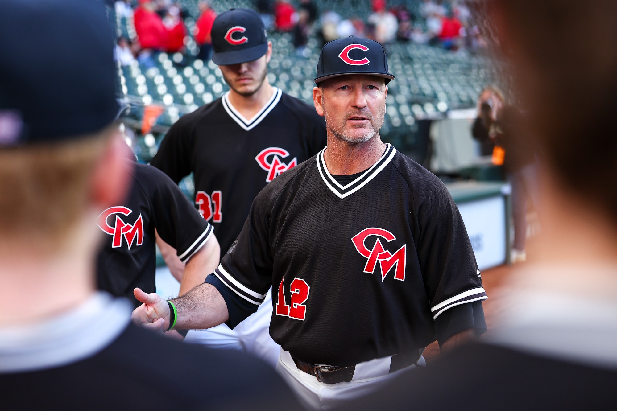 UCM Mules head baseball coach Kyle Crookes during a non-conference men’s college baseball game against the Ashland University (AU) Eagles at the annual Houston Winter Invitational held at Daikin Park in Houston, Texas on January 31, 2025.