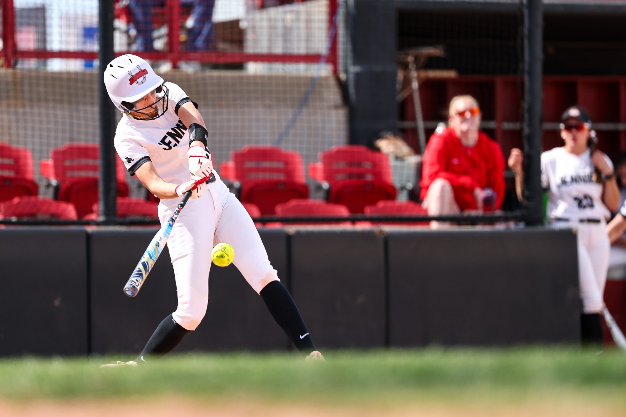 UCM Jennies pitcher/first base Bailey Brumley (21) during a non-conference women’s college softball game against the University of Missouri-St. Louis (UMSL) Tritons on the Jennies Softball Field at the UCM South Recreation Complex in Warrensburg, Missouri on March 25, 2025.