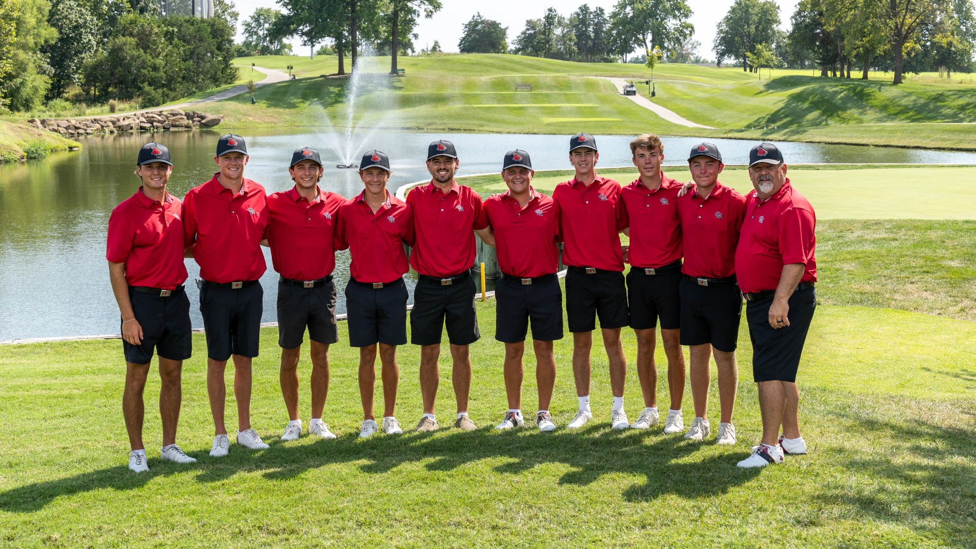 2026-27 Mules Golf Team Photo taken at Mules National Golf Club in Warrensburg, Missouri