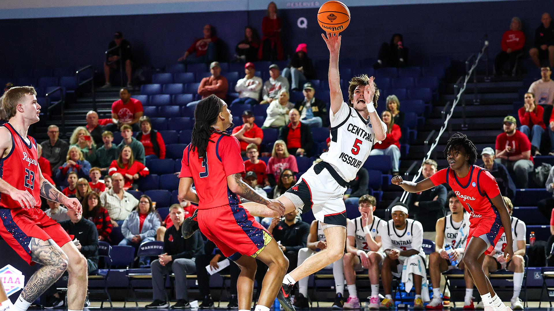 Jake Fritz shot attempt vs Rogers State at NCAA-II Central Regional Quarterfinals in Topeka, Kan. 