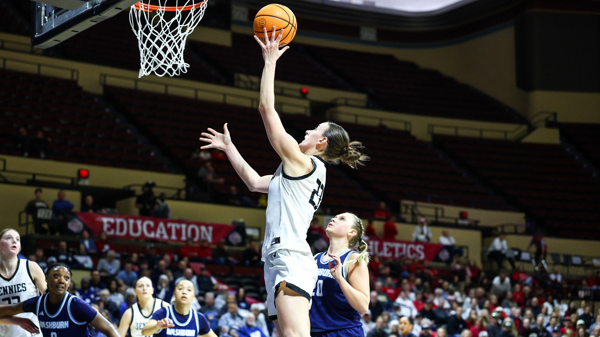 Reese Schaaf (23) vs. Washburn in MIAA Tournament Title Game