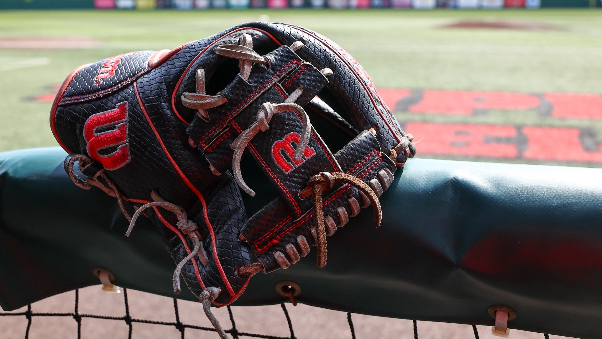 Mules Baseball glove on the dugout padding 2026