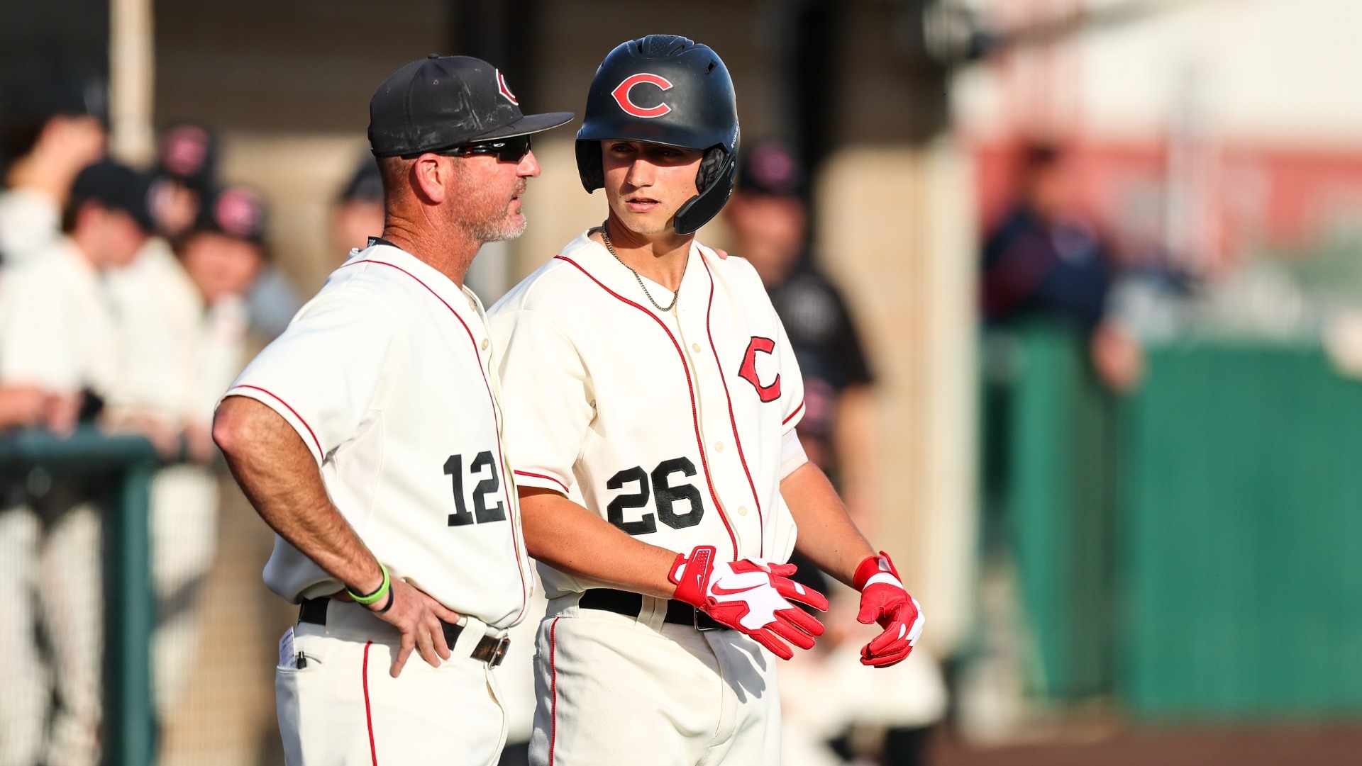 Mules Baseball Head Coach Kyle Crookes and Trey Jozwiakowski (26)