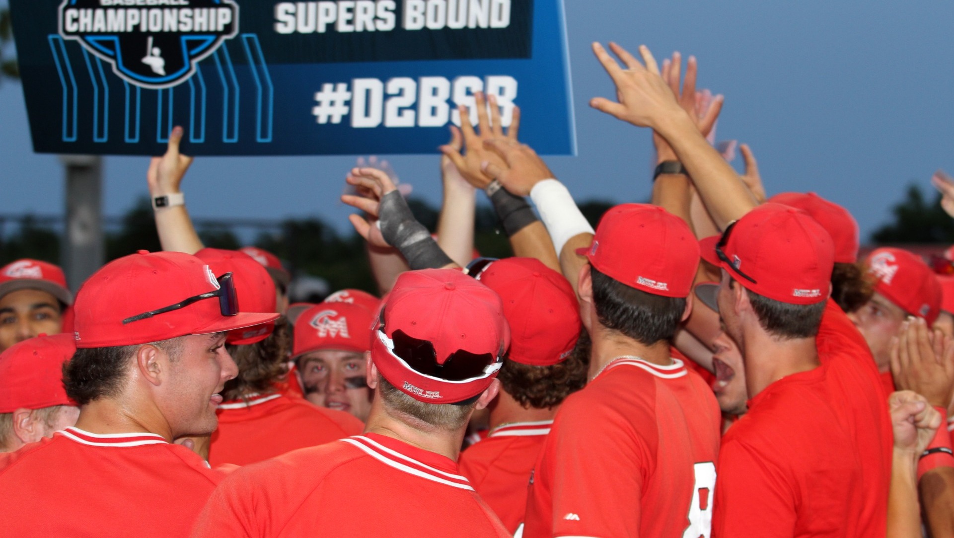Mules Baseball celebration at the NCAA-II Central Regional on May 16, 2026 in Claremore, Oklahoma