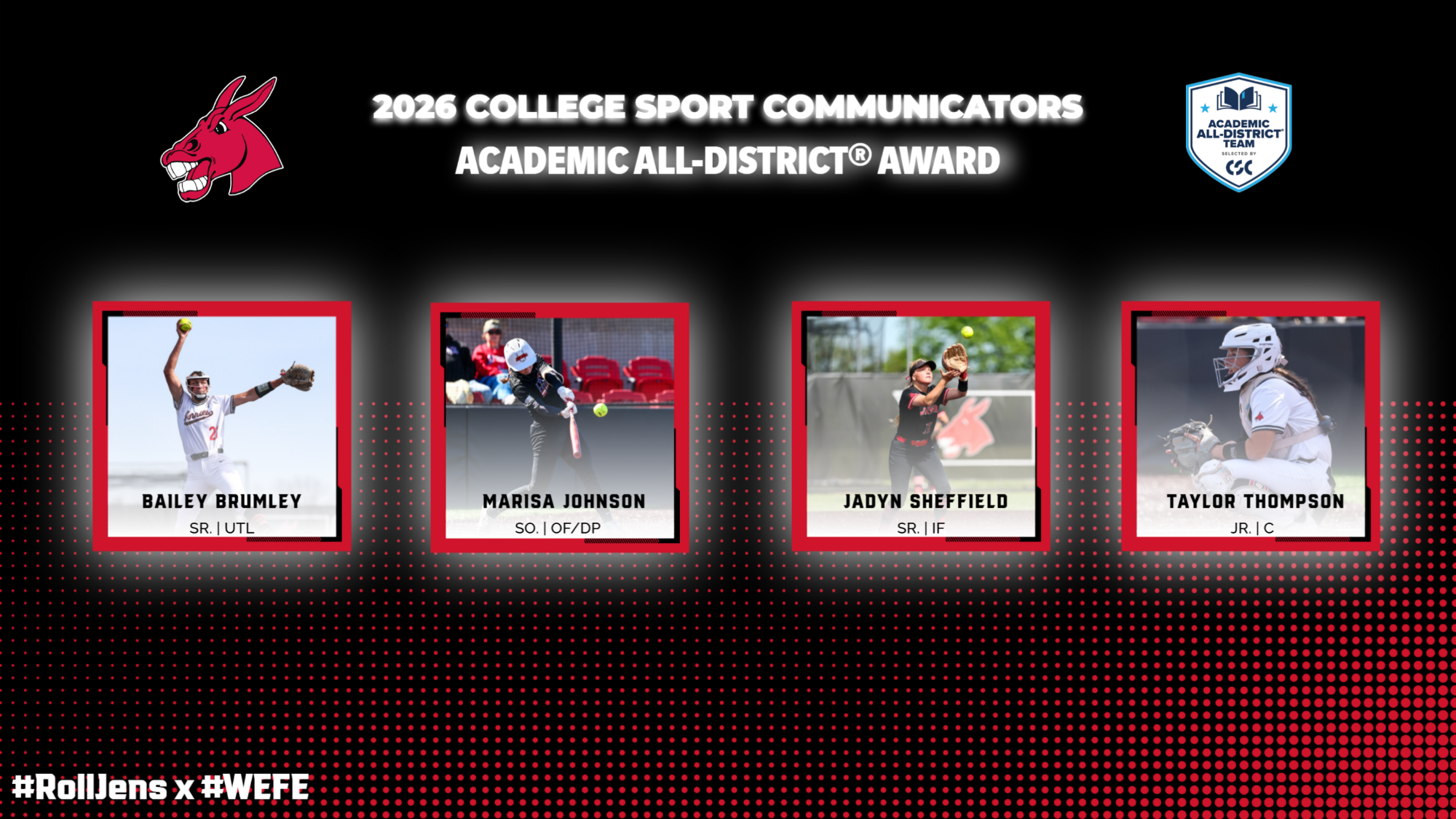 2026 Jennies Softball CSC Academic All-District 