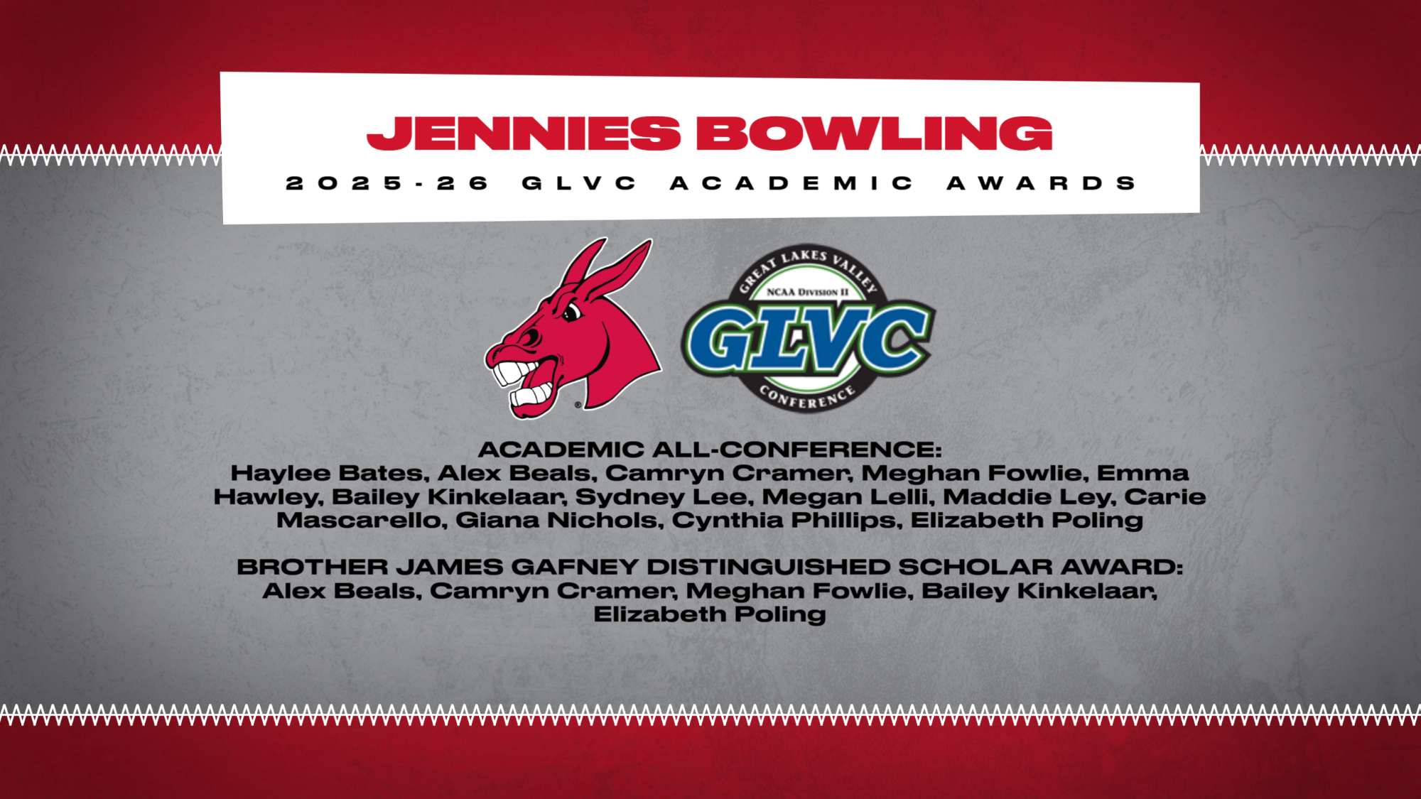 2025-26 Jennies Bowling GLVC Academic Awards graphic