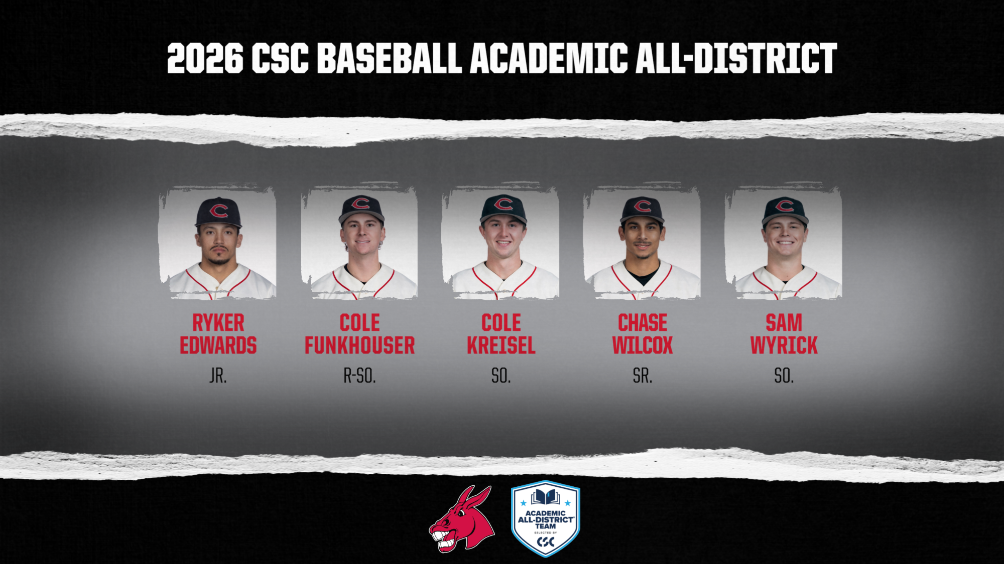 2026 CSC Academic All-District Baseball selections for Mules Baseball