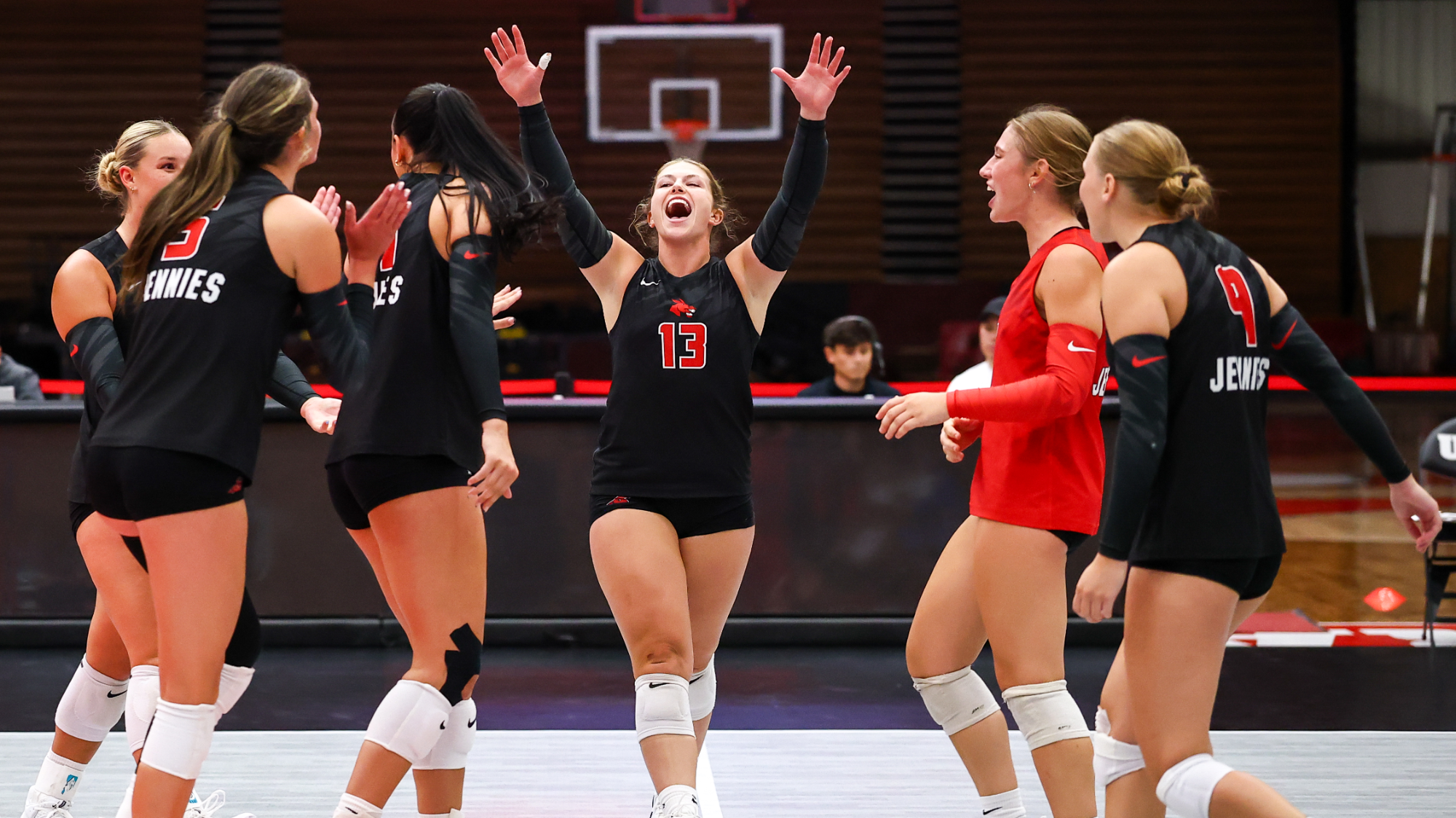 Volleyball Point Celebration in scrimmage vs Park